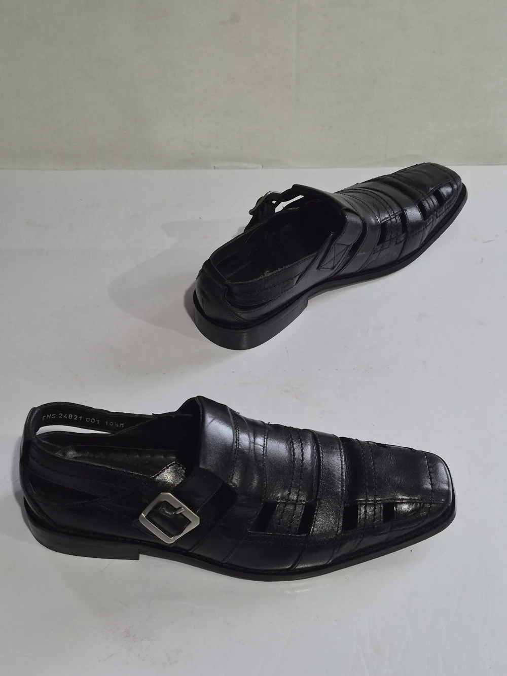 Men's Black Leather Buckle Dress Sandals